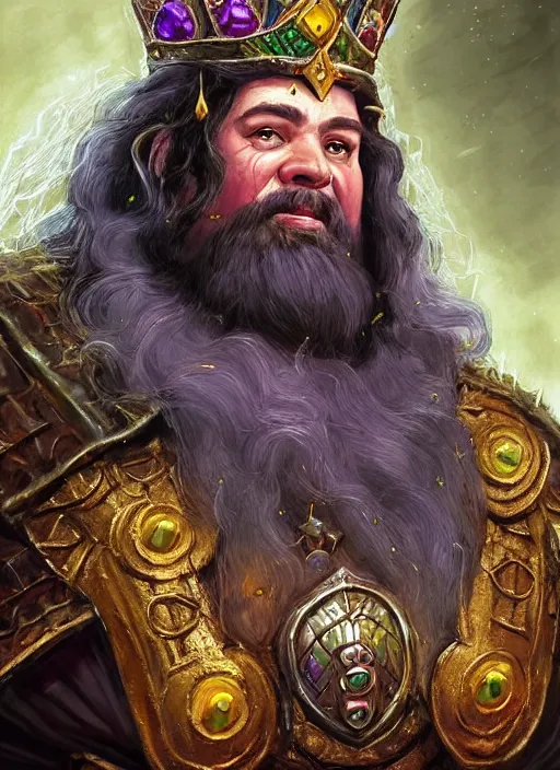 Image similar to dwarven queen wearing a crown, ultra detailed fantasy, dndbeyond, bright, colourful, realistic, dnd character portrait, full body, pathfinder, pinterest, art by ralph horsley, dnd, rpg, lotr game design fanart by concept art, behance hd, artstation, deviantart, hdr render in unreal engine 5