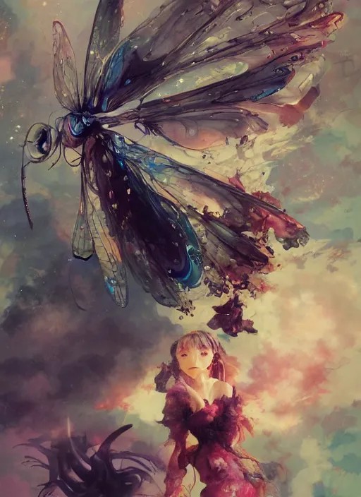 Prompt: surreal gouache painting, by yoshitaka amano, by ruan jia, by Conrad roset, by good smile company, detailed anime 3d render of a magical Dragonfly flying on a DJ mixer, portrait, cgsociety, artstation, rococo mechanical and electronic, dieselpunk atmosphere