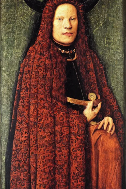 Image similar to portrait of atlach - nacha, oil painting by jan van eyck, northern renaissance art, oil on canvas, wet - on - wet technique, realistic, expressive emotions, intricate textures, illusionistic detail