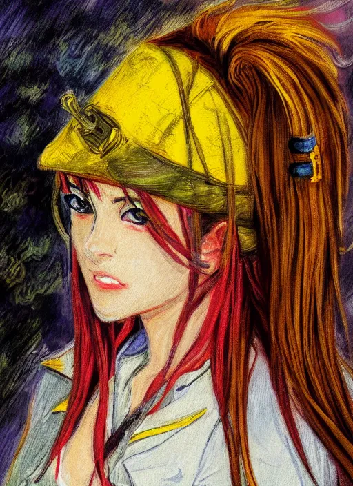 Prompt: a portrait of a female pirate, electric yellow uniform, very anime in impressionist style, anime trending artwork, anime painter studio, by claude monet