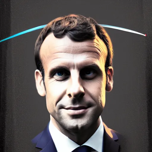 Image similar to digital art portrait of emmanuel macron with robot ears falling in the sun, 4k, sharp focus, Andreas Rocha