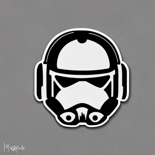 Image similar to svg sticker of a Pop-Wonder Storm-Trooper-Mandolorian-Helmet-Head-Hero-Villain at a rave, spinning records, giant headphones rocking out, wearing headphones, huge speakers, dancing, rave, DJ, spinning records, digital art, amazing composition, rule-of-thirds, award-winning, trending on artstation, featured on deviantart