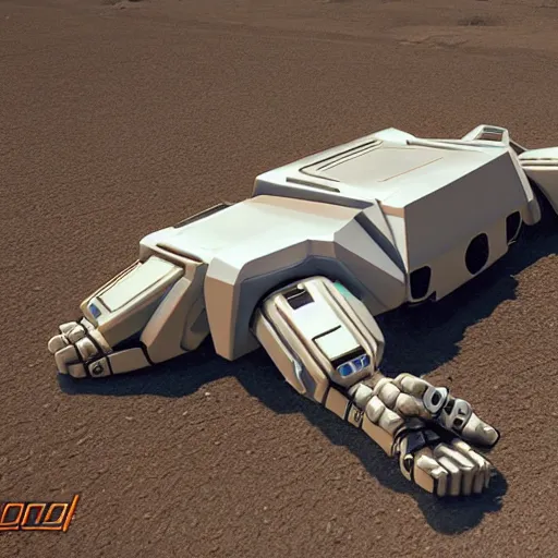 Image similar to hard surface, robotic platform, based on realistic spaceship, 6 claws, symmetric, unreal engine