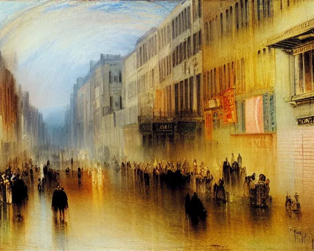 Image similar to a toyko street painting by j. m. w. turner.