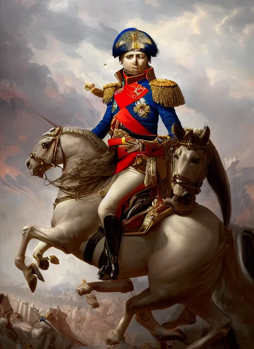 Image similar to grandiose epic portrait of napoleon bonaparte, french emperor, detailed painting, modern arstation style, 4 k, greg rutkowski, magalie villeneuve