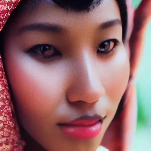 Image similar to Exotic woman. Portrait. Extreme Close up. Facial detail. CineStill