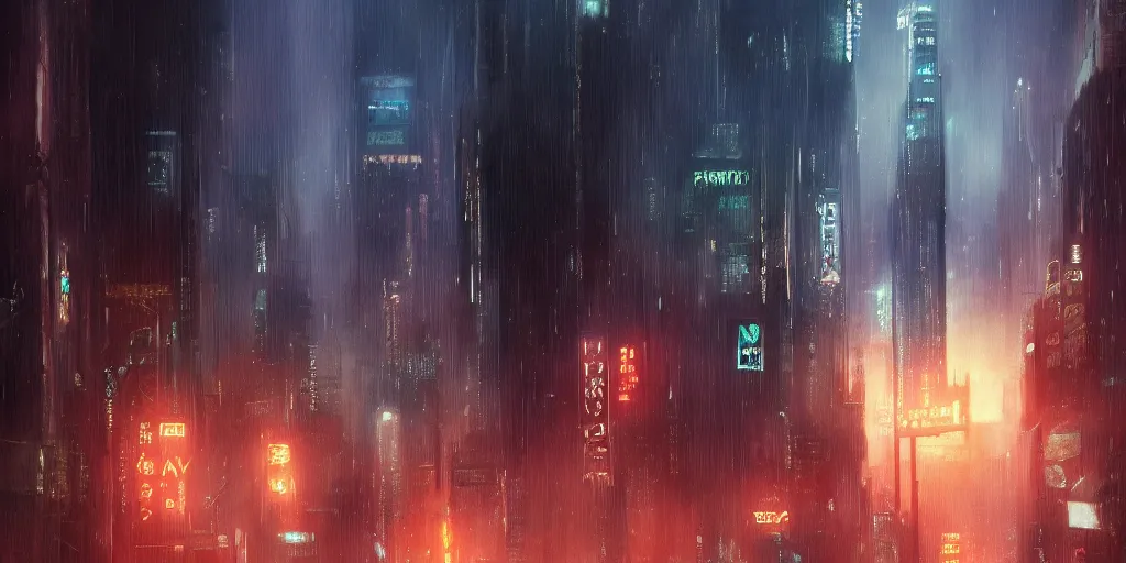 Image similar to bladerunner city, Makoto Shinkai, filmed, trending on ArtStation, oppressive lighting, trending on artstation, very detailed