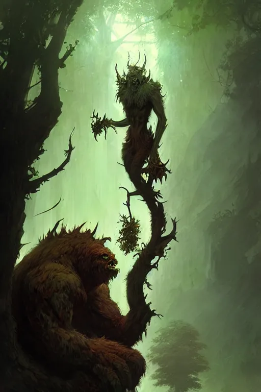 Image similar to tree beast by bayard wu, anna podedworna, gaston bussiere, greg rutkowski