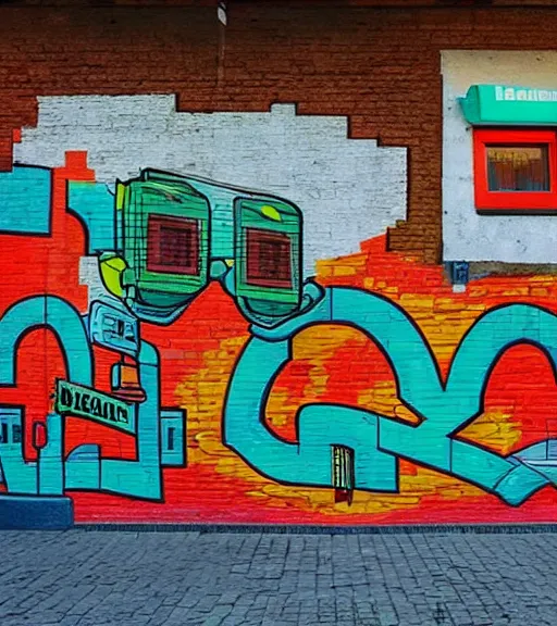 Prompt: bavarian street art looking like retro videogames