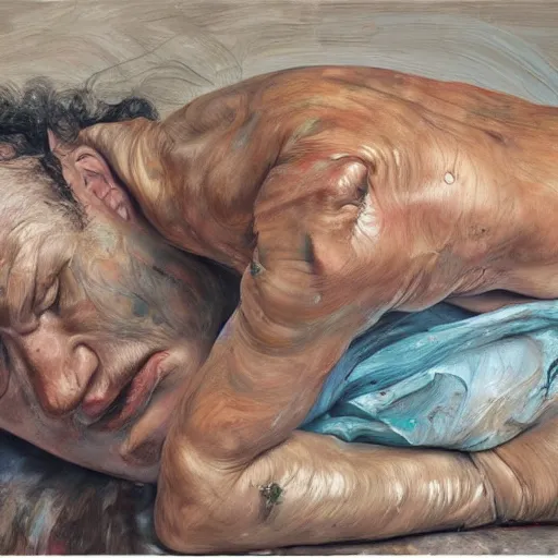 Image similar to high quality high detail painting by lucian freud and jenny saville, hd, mutation, turquoise