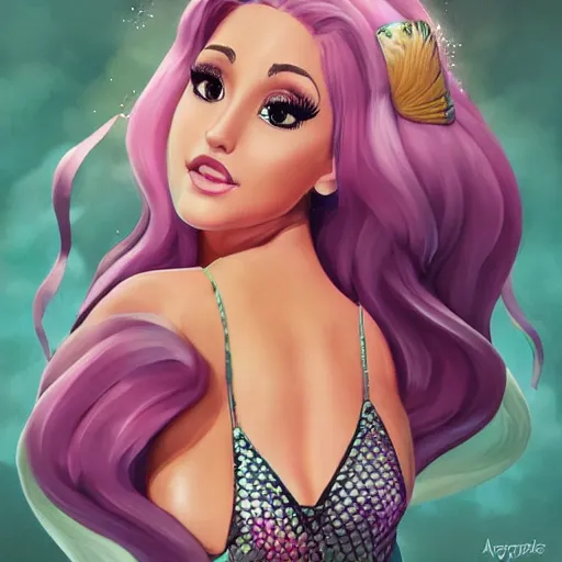 Image similar to hyperrealistic cottagecore ariana grande as a bombshell mermaid, full body portrait, sharp, smooth, artststion, in the style of artgerm