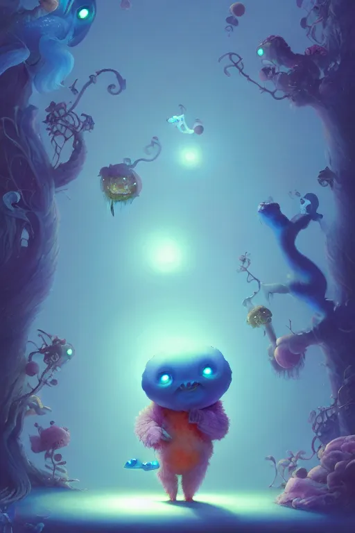 Prompt: a surreal Bioluminescent, very very very cute creature in a happy world by Daniel Merriam, Trending on Artstation, oil on Canvas by Elena Zhurikhina and Goro Fujita and Charlie Bowater, octane render, 4k, 8k, HD