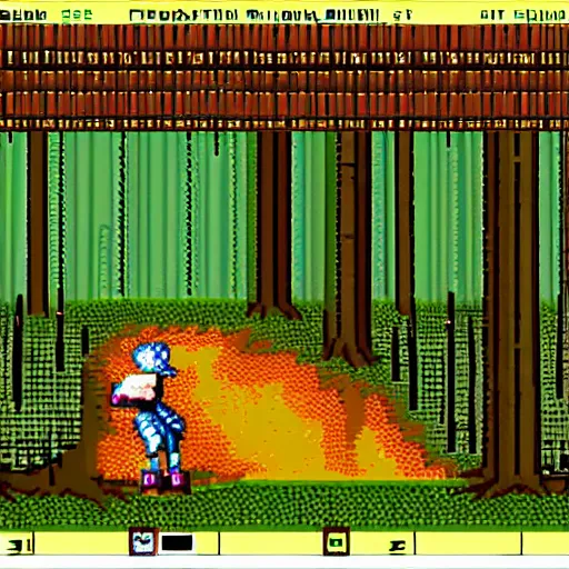 Image similar to american woodlands, ms dos game, abandonware, low res, retro, old school