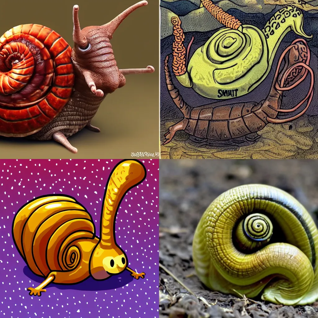 Prompt: satan as a snail, slimy snail in hell