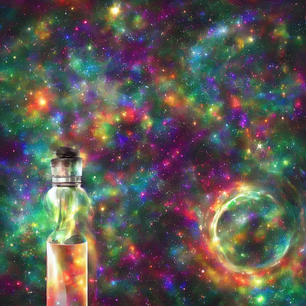 Image similar to the universe contained within a bottle, digital art