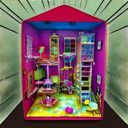 Image similar to pikmin dollhouse inside a kaleidoscope