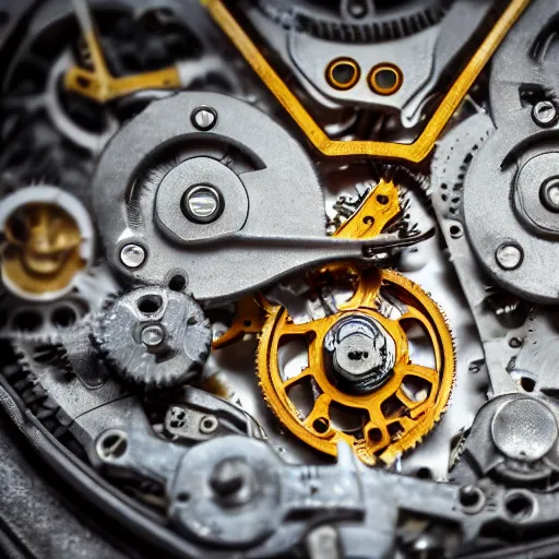 Prompt: macro photograph of a mechanical clockwork spider, intricate miniature machinery
