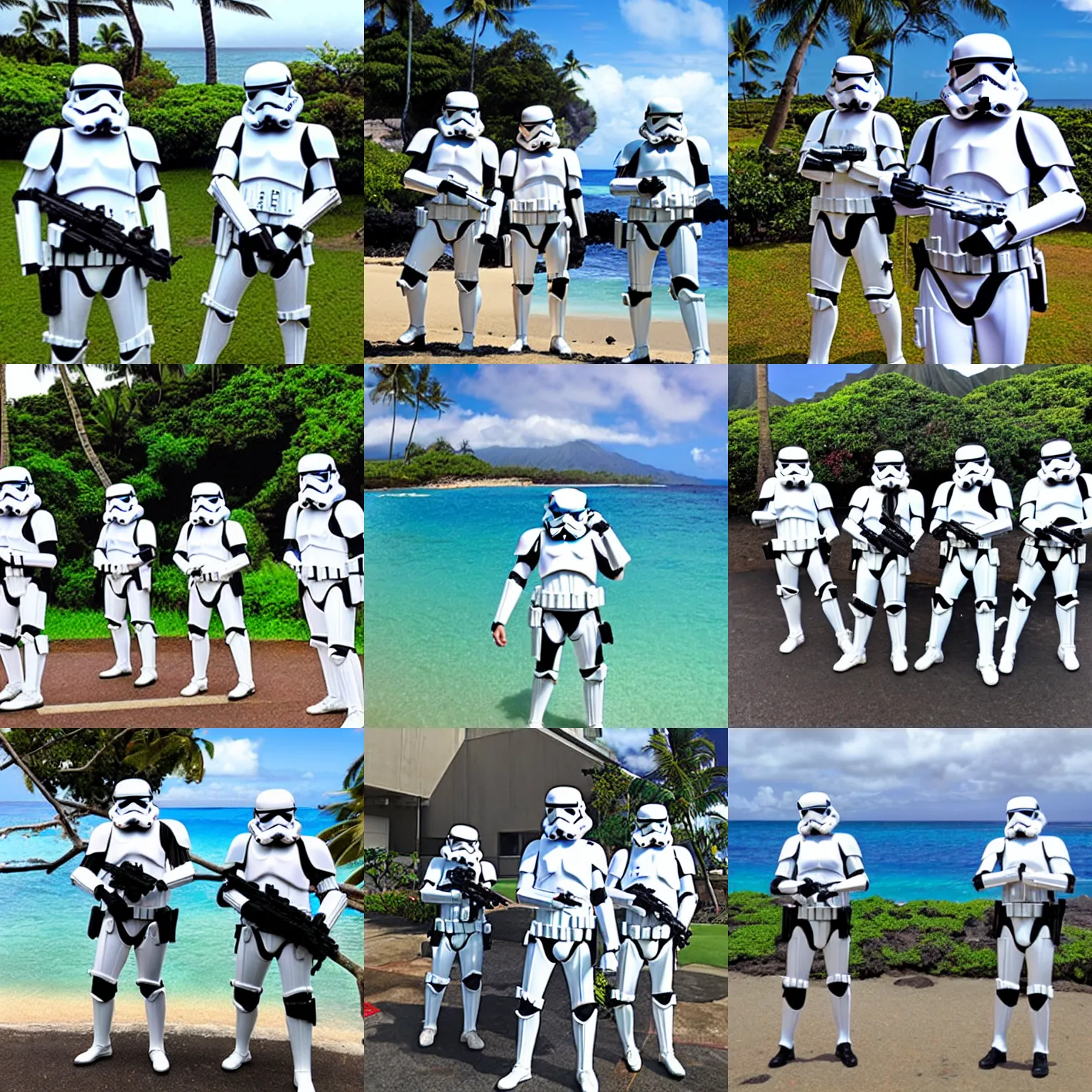 Prompt: stormtroopers on a holiday in hawaii,