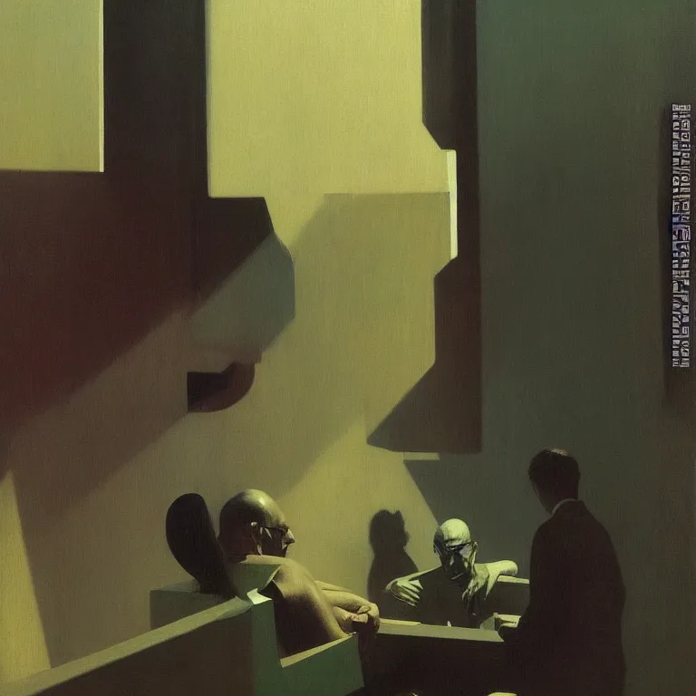 Prompt: portrait of a man, Edward Hopper and James Gilleard, Zdzislaw Beksinski, highly detailed