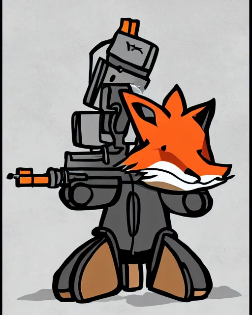 Prompt: a fox wearing a black trench - coat holding a mini - gun, comic art style, digital art,