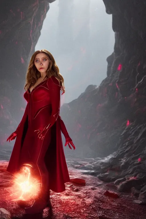 prompthunt: elizabeth olsen as the scarlet witch afloat in the air with red  eyes, red magic surrounds her, trending on artstation, 8 k quality,  cgsociety contest winner, artstation hd, artstation hq, luminous