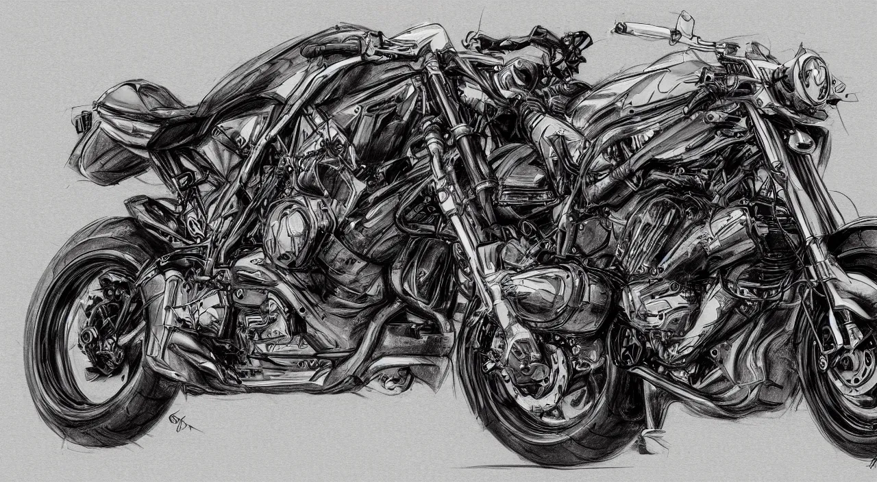 Prompt: motorcycle sketch concept art, high detail, high definition, 8k,