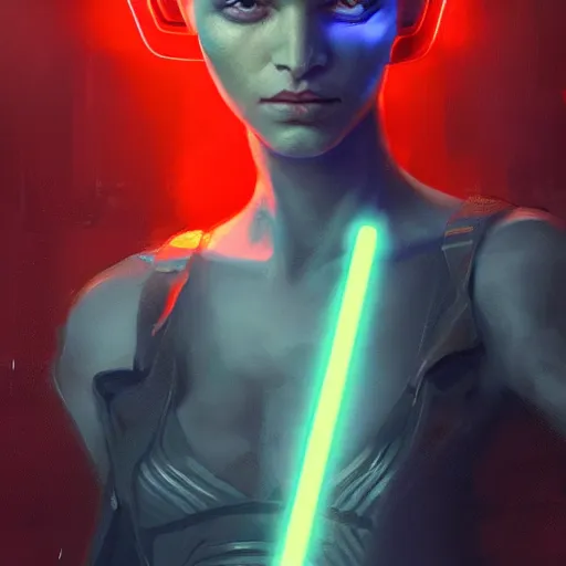 Prompt: A portrait of a blue woman, hairstyle white afro, techwear, cyberpunk, sith, star wars art, red light, art by greg rutkowski, matte painting, trending on artstation