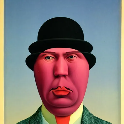 Prompt: A strange-looking character, by René Magritte