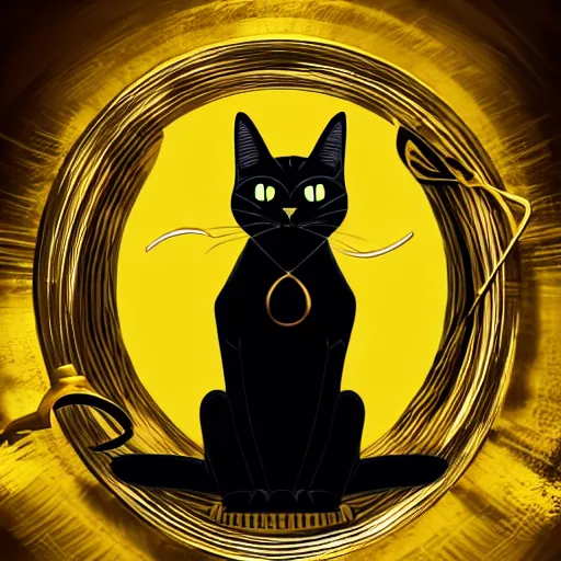 Image similar to a black cat wearing a gold armor outfit, a character portrait by hanns katz, shutterstock contest winner, afrofuturism, sci - fi, creative commons attribution, toonami