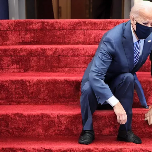 Image similar to joe biden falls from stairs into feces with broken limbs