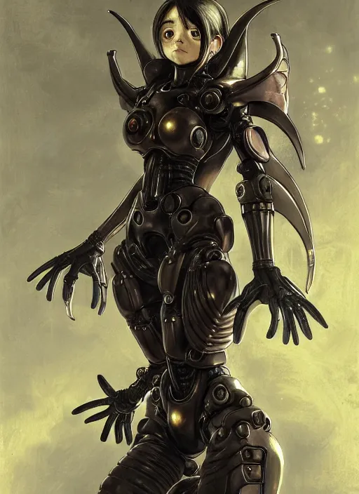 Prompt: alchemy laboratory bioorganic varia suit, energetic varia suit, full body portrait, highly detailed, intricate, concept art, vertical portrait, battle angel alita, by rembrandt, 1 6 6 7, by jean - baptiste monge, resine figure, cyborg, misa amane *, volumetric lightning