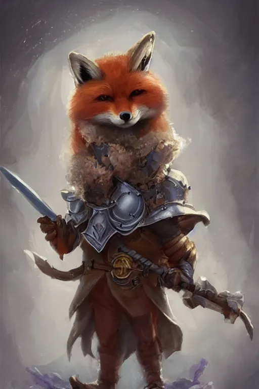 Prompt: cute little anthropomorphic foxy knight wearing a cape and a crown, tiny, small, miniature fox, baby animal, short, pale blue armor, cute and adorable, pretty, beautiful, DnD character art portrait, matte fantasy painting, DeviantArt Artstation, by Jason Felix by Steve Argyle by Tyler Jacobson by Peter Mohrbacher, cinematic lighting