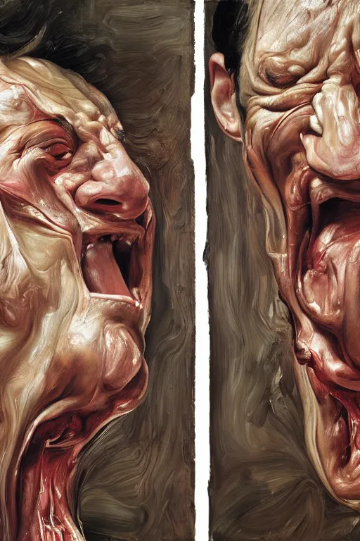 Prompt: a man enraged, part by Jenny Saville, part by Lucian Freud