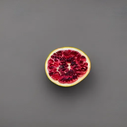 Image similar to centered hyper-realistic single piece of fruit, gray background