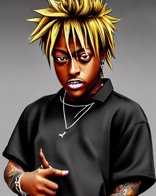 Image similar to juice wrld rapper rockstar legend highly detailed photo realistic naruto award winning character design digital art