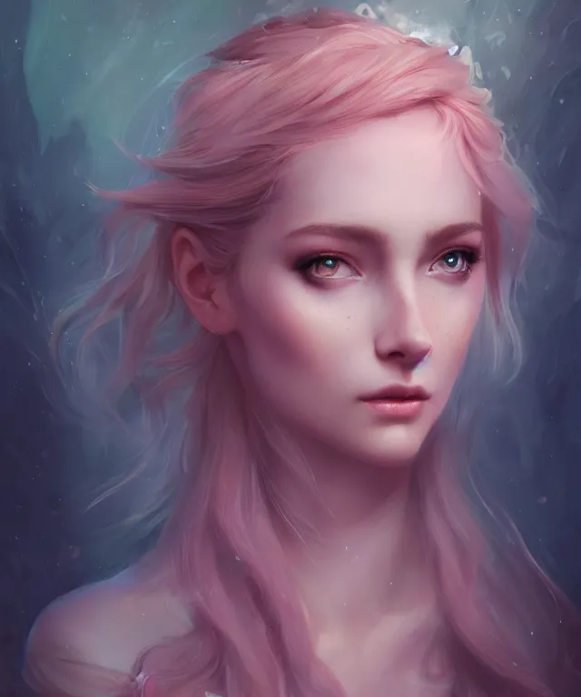 Prompt: pixie by charlie bowater and titian and artgerm, full - body portrait, intricate, face, forest, elegant, pink mist, beautiful, highly detailed, dramatic lighting, sharp focus, trending on artstation, artstationhd, artstationhq, unreal engine, 4 k, 8 k