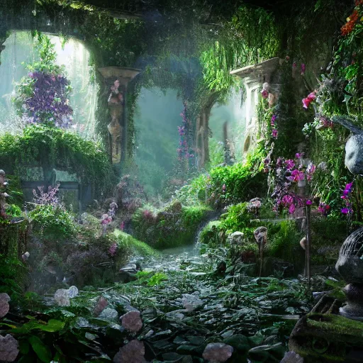 Image similar to ,inside a magical ethereal garden, highly detailed, 4k, HDR, award-winning, artstation, octane render