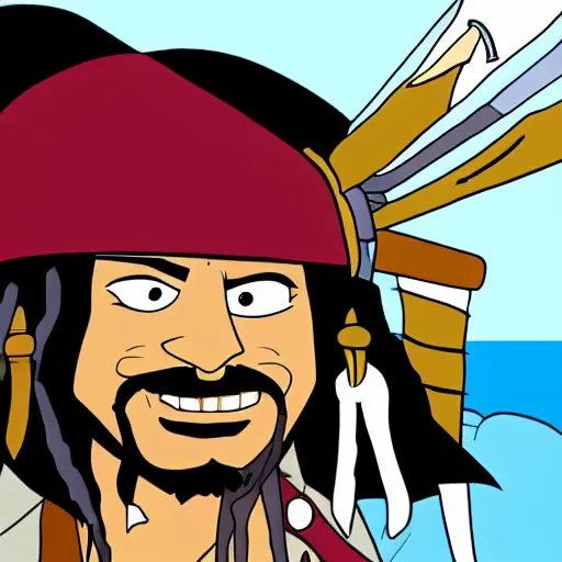 Image similar to a cartoon drawing of jack sparrow, in the style of 2 0 0 0's newgrounds flash animation.