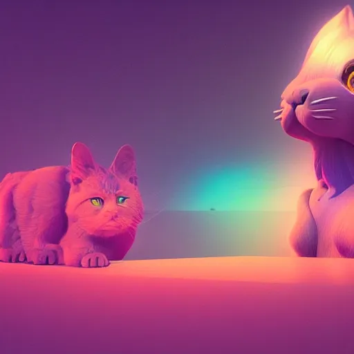 Prompt: 3d rainbow cat character by Beeple, viewed from beside