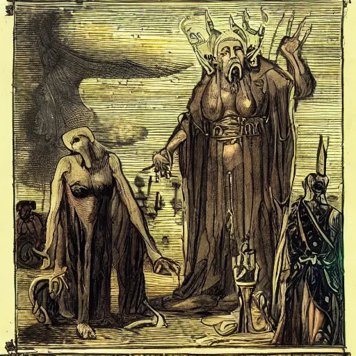 Image similar to malefic presence of the lobotomized god supervising the fief