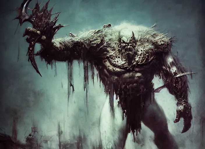 Image similar to feral orc chieftain concept, beksinski, ruan jia, the hobbit orc concept, dark soul concept