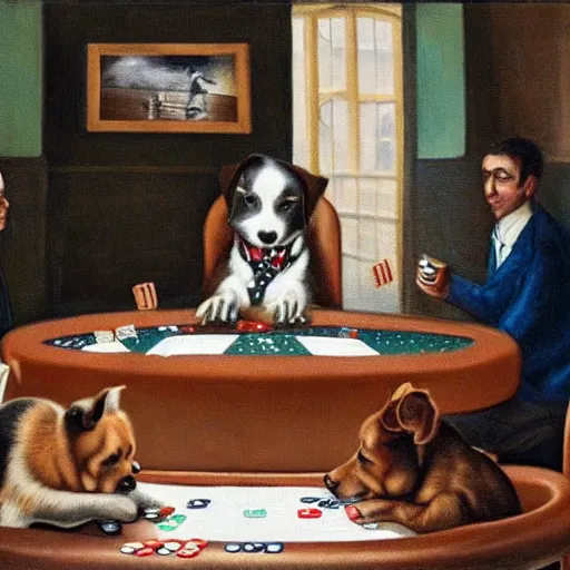 Prompt: a dog playing poker