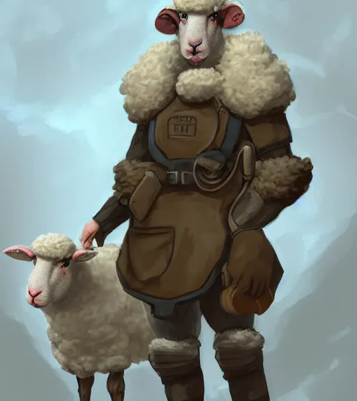 Image similar to george s patton as a sheep, fantasy concept art, trending on furaffinity