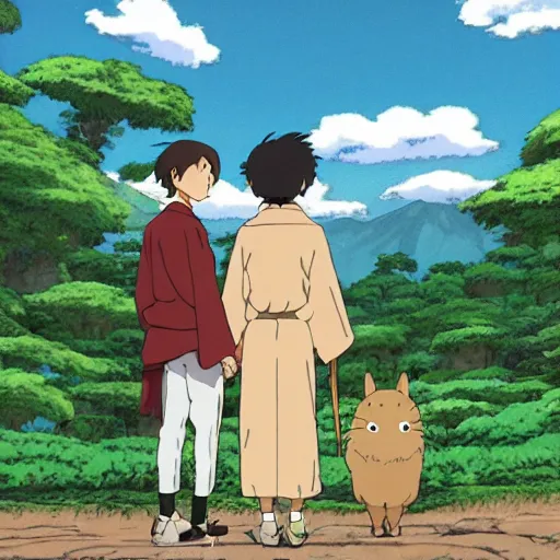 Prompt: STUDIO GHIBLI | an animal wedding at the farm, happy antropomorphic animals wearing wedding suits and robes, extended family, outside, mountain background, by Studio Ghibli, still picture, perfect movie shot, animation masterpiece, composition, framing, happy, hopeful, nostalgic