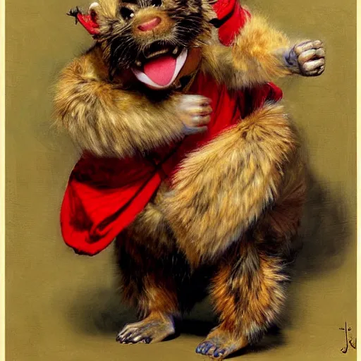 Image similar to a portrait of a splinter hamato yoshi wearing a red kimono, hairy, feet, tail. highly detailed painting by gaston bussiere, craig mullins, j. c. leyendecker, furry