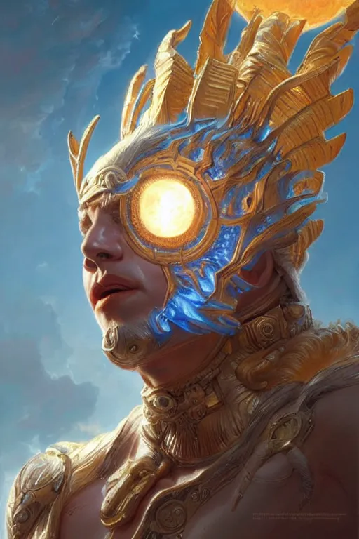 Image similar to apollo humanoid god of the sun, highly detailed, d & d, fantasy, highly detailed, digital painting, trending on artstation, concept art, sharp focus, illustration, art by artgerm and greg rutkowski and magali villeneuve