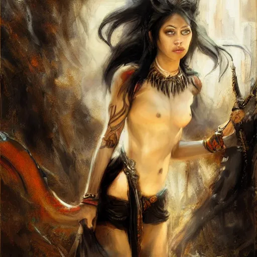 Image similar to nagas, female, long, black scales, cinematographic shot, by daniel f. gerhartz