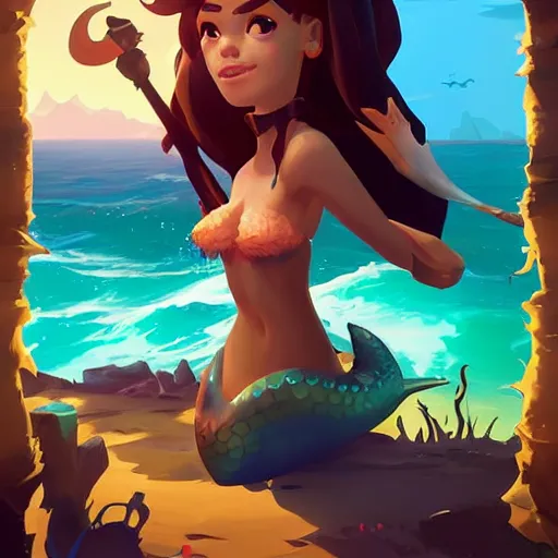 Image similar to painting mermaid treasure on sea of thieves game avatar hero smooth face median photoshop filter cutout vector, behance hd by jesper ejsing, by rhads, makoto shinkai and lois van baarle, ilya kuvshinov, rossdraws global illumination