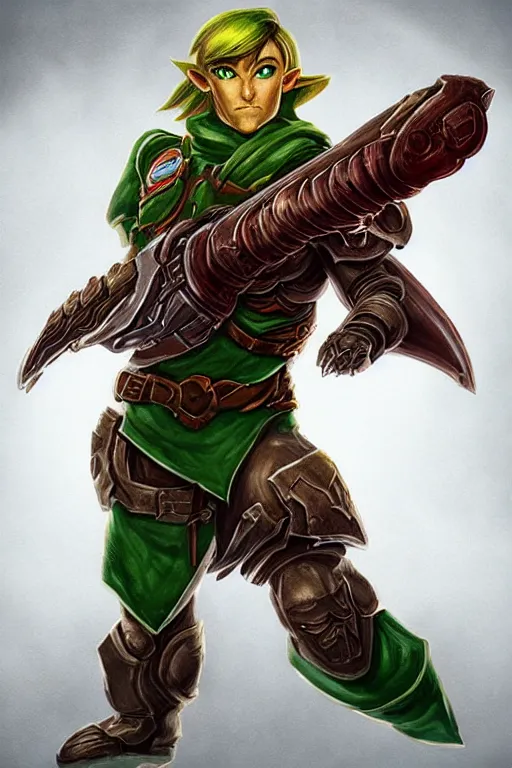 Image similar to an in game portrait of link from doom eternal, doom eternal art style.