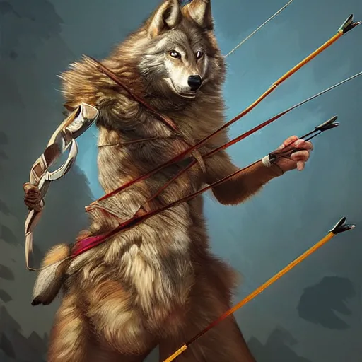 Image similar to A Wolf Archer, digital art, award winning, artstation, masterpiece, very detailed, oil painting